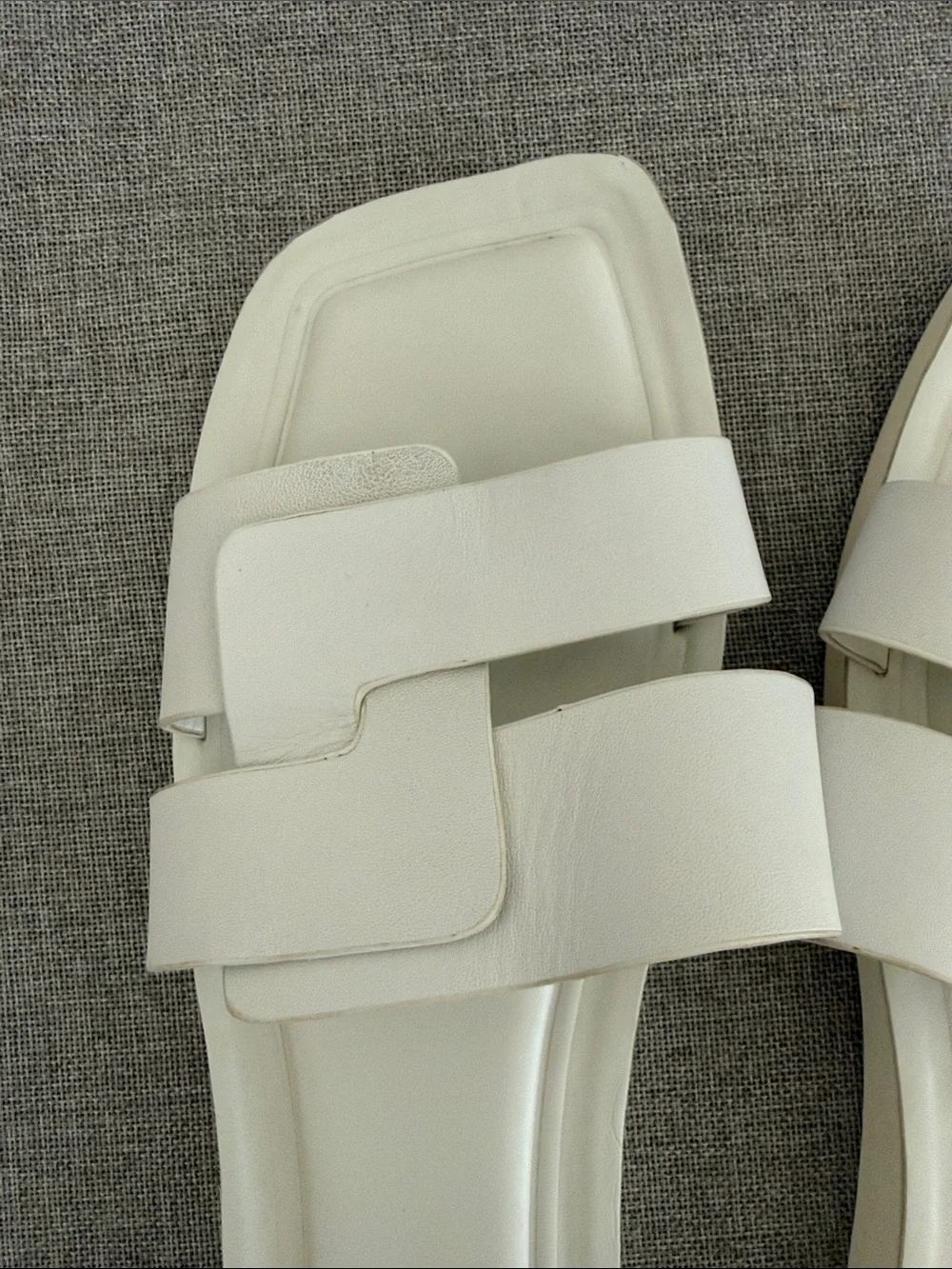 Franco Sarto White Double-Strap Leather Slide Sandals